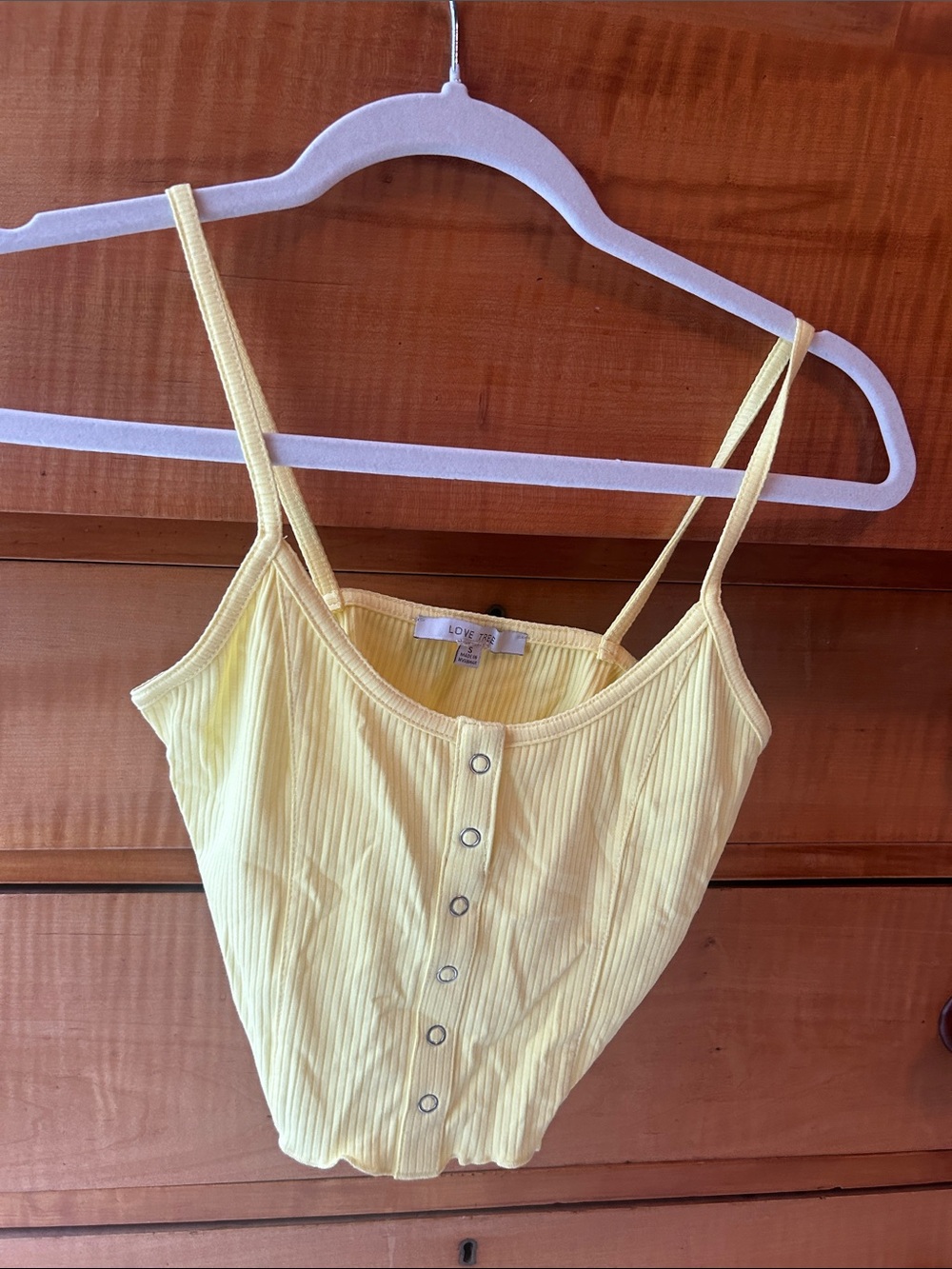 LOVE TREE Ribbed Button-Front Yellow Cami Top